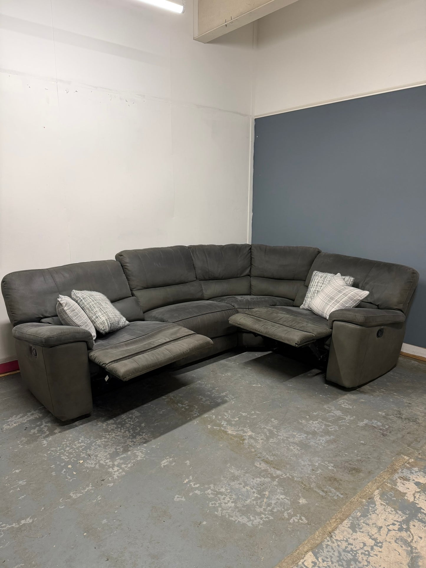 Harvey Norman Dark Grey Suede Corner Recliner