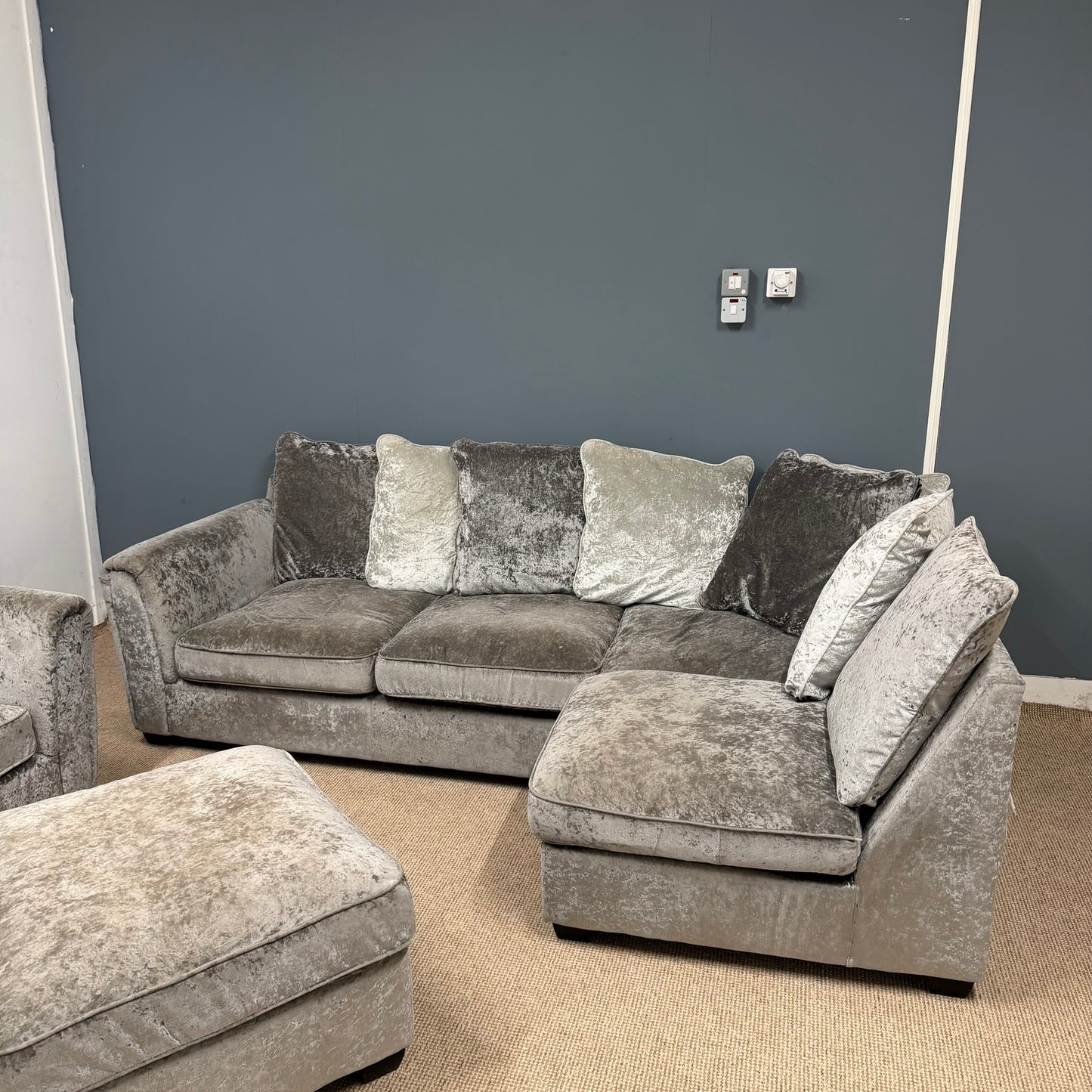 Crushed Velvet Corner | Two-Seater & Footstool Set