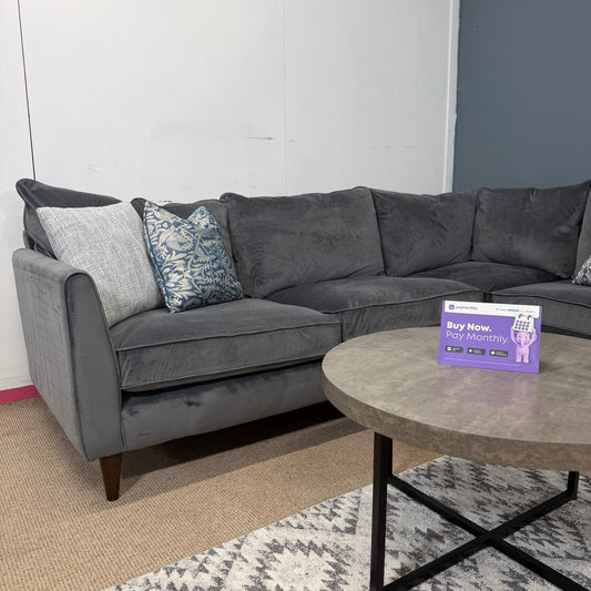 Large Dark Grey Soft Fabric Corner Sofa, Armchair & Storage Footstool