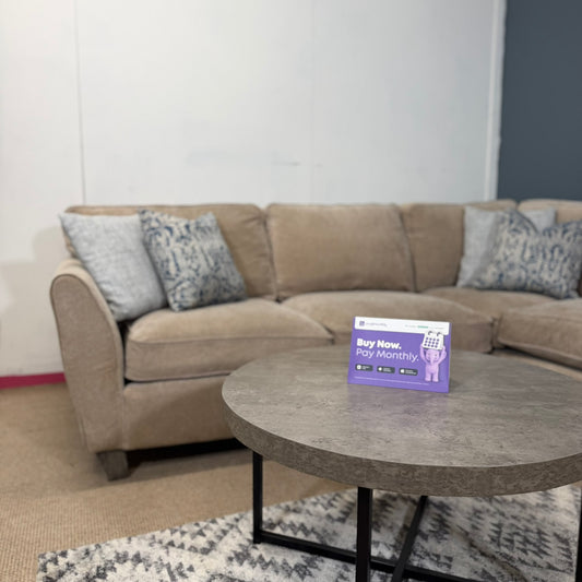 Large Beige Corner Sofa & Footstool