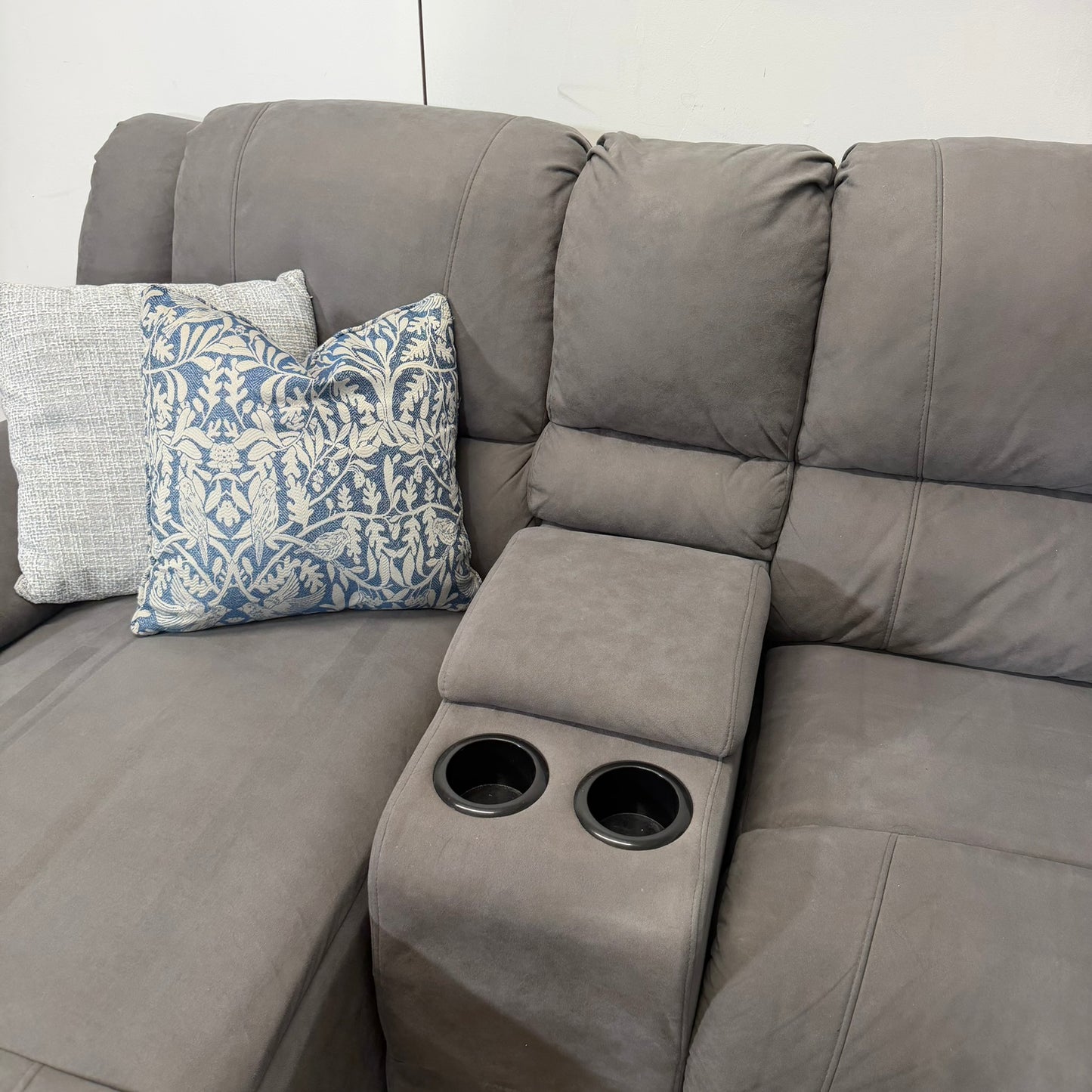 Large Grey Modular Corner Recliner & Chaise | Cupholders & Storage