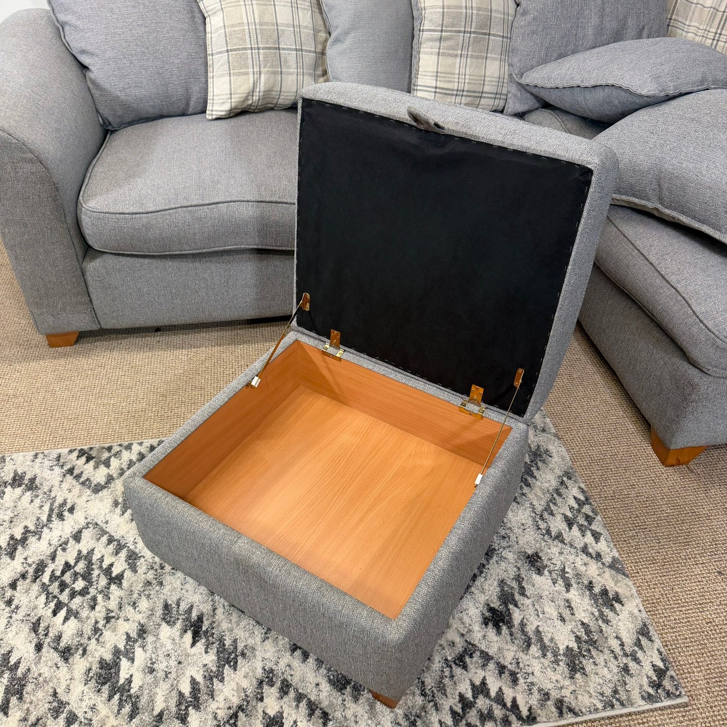 DFS Grey Fabric Corner Sofa & Footstool