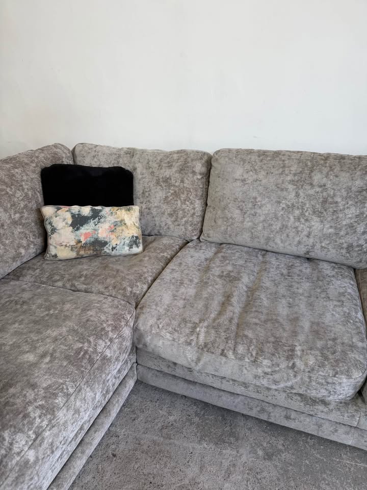 Large Grey Crushed Velvet Corner