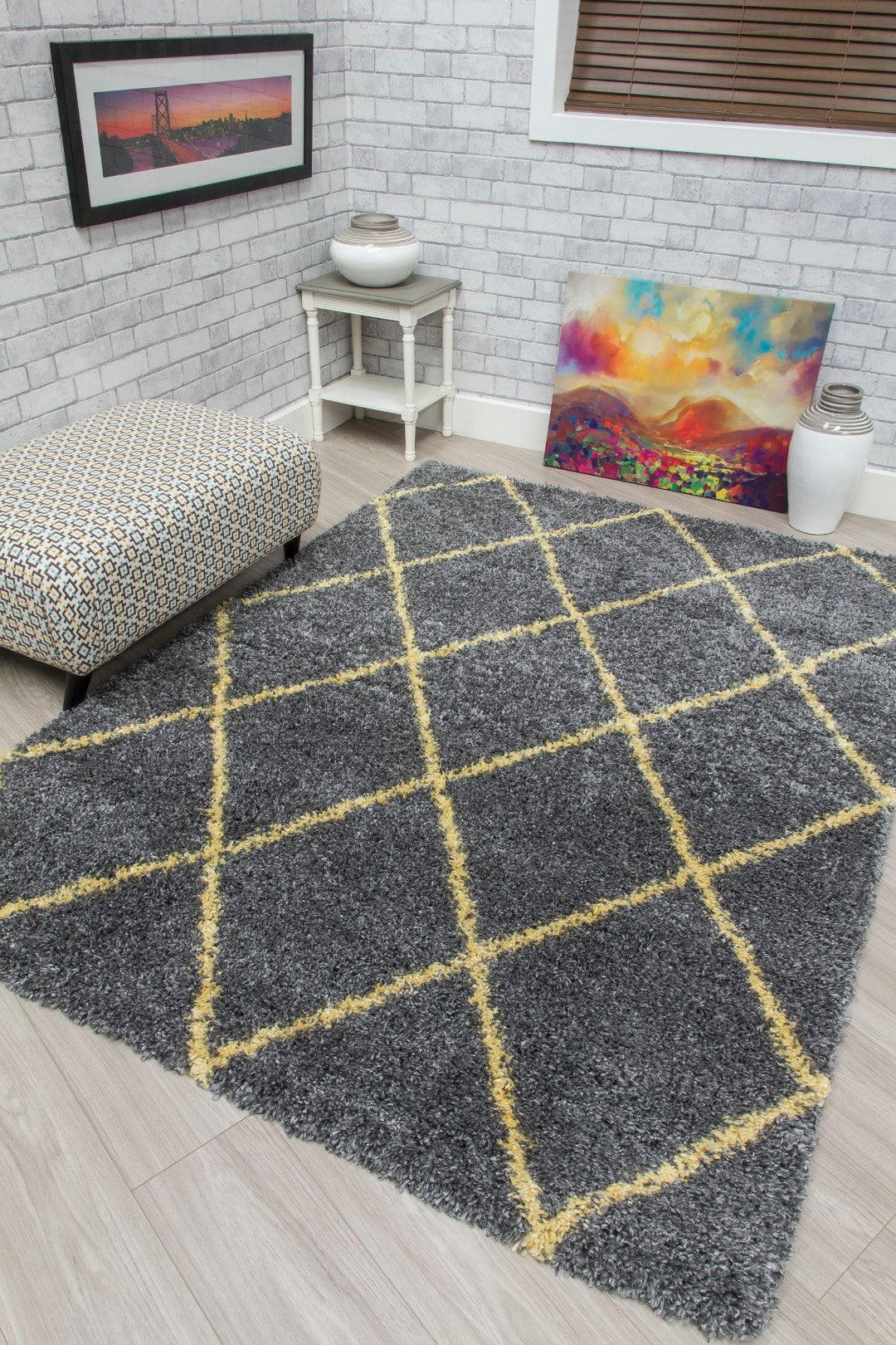 Fantasy Trellis - Dark Grey / Yellow