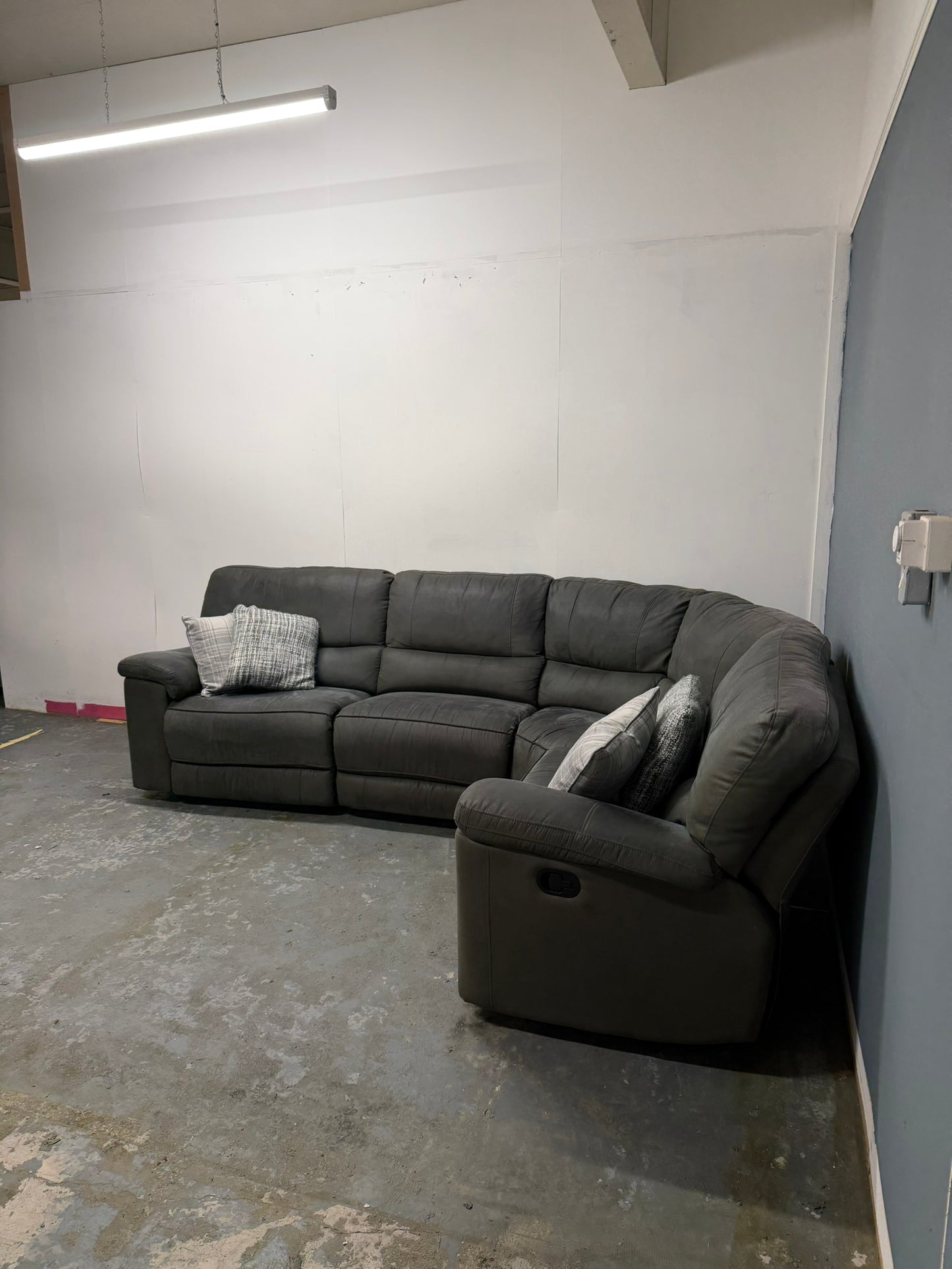 Harvey Norman Dark Grey Suede Corner Recliner