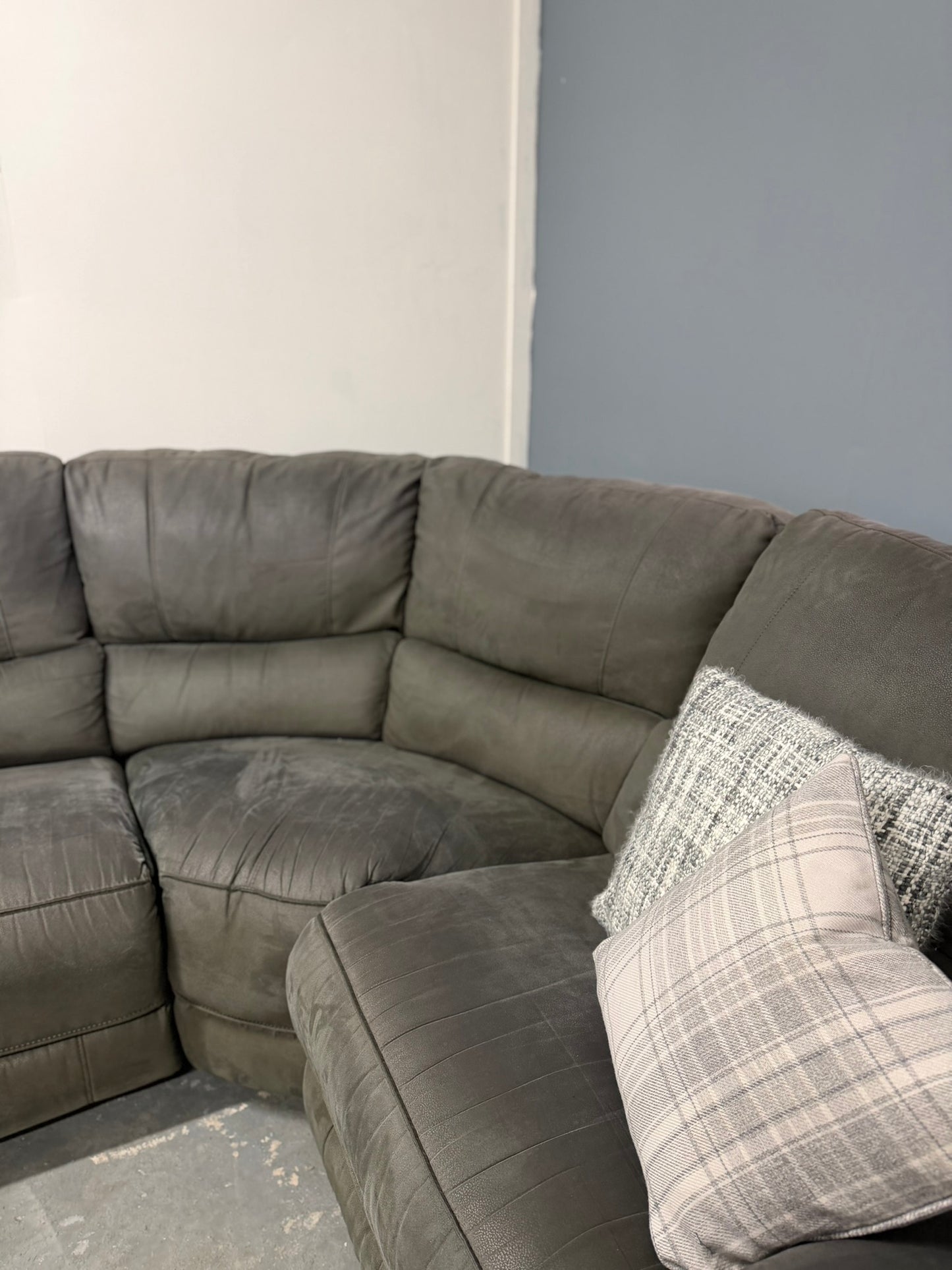 Harvey Norman Dark Grey Suede Corner Recliner
