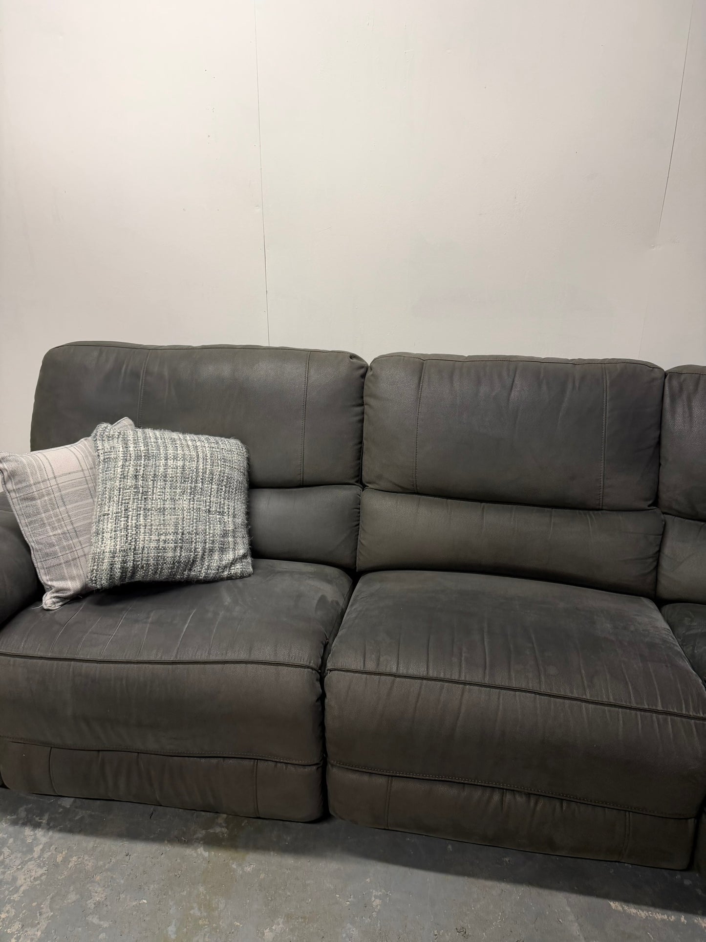 Harvey Norman Dark Grey Suede Corner Recliner