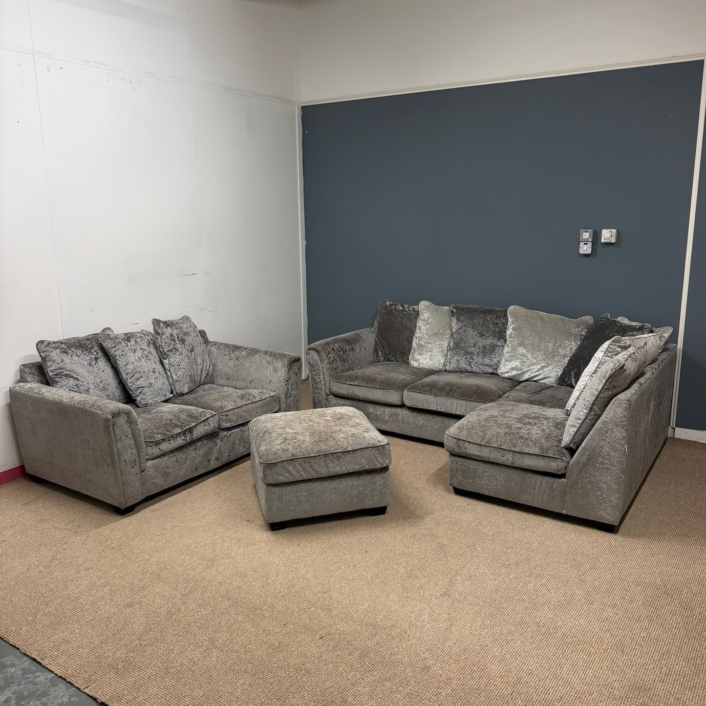 Crushed Velvet Corner | Two-Seater & Footstool Set