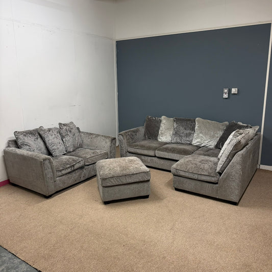 Crushed Velvet Corner | Two-Seater & Footstool Set