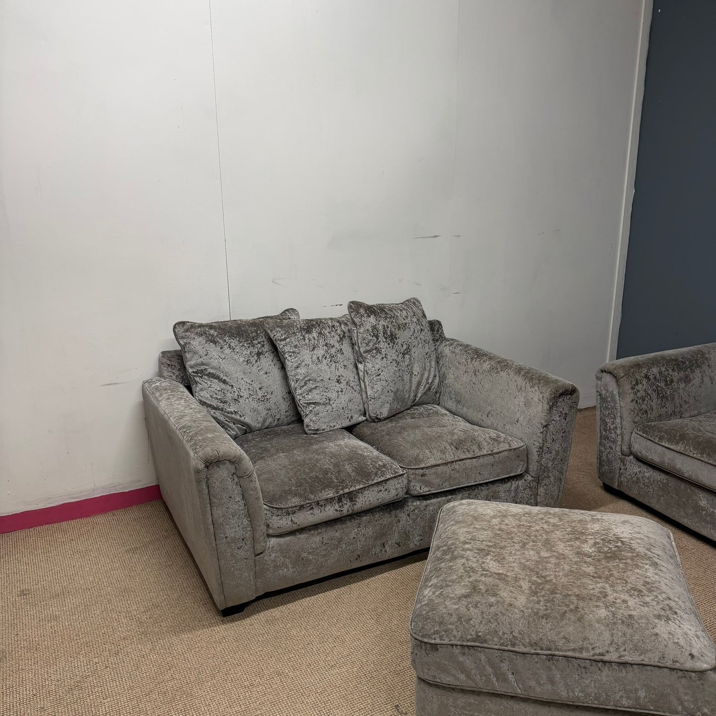 Crushed Velvet Corner | Two-Seater & Footstool Set