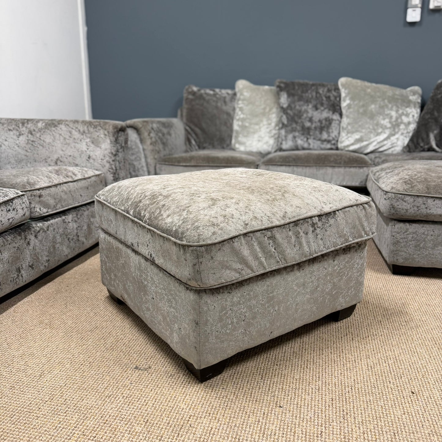 Crushed Velvet Corner | Two-Seater & Footstool Set