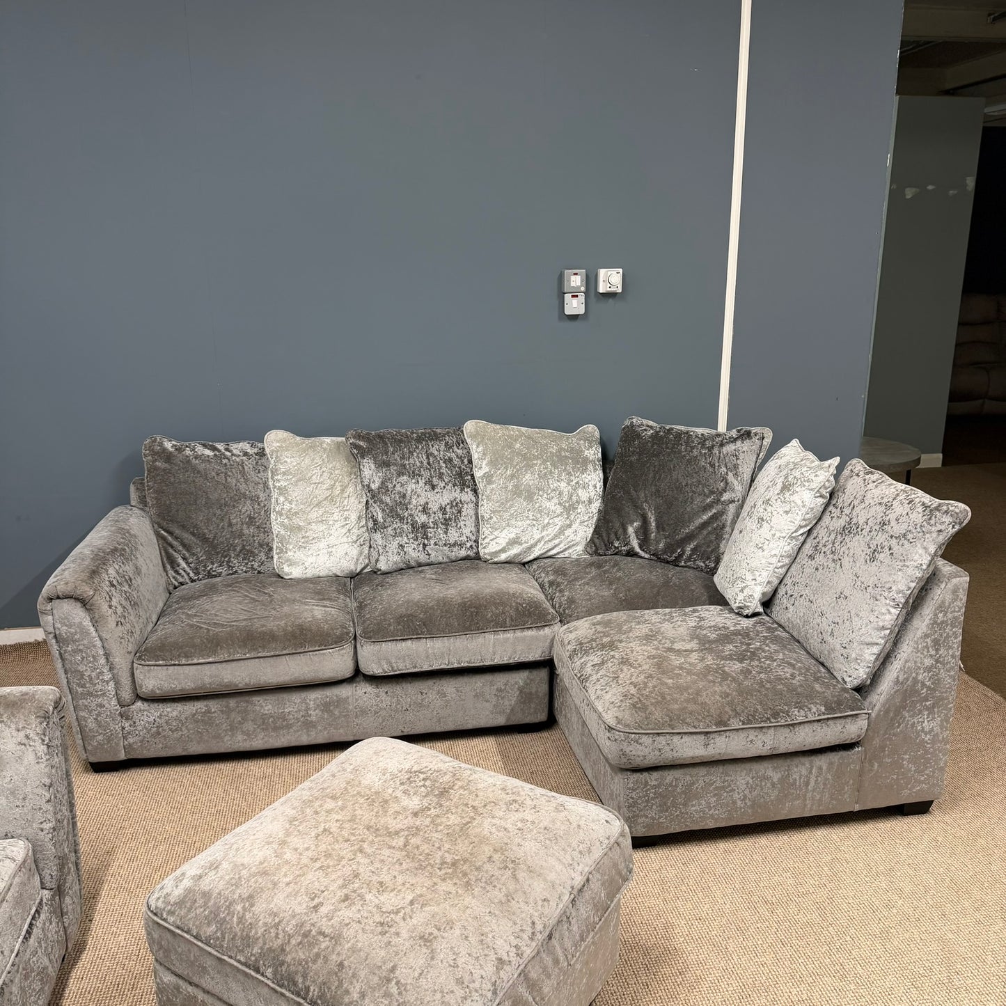 Crushed Velvet Corner | Two-Seater & Footstool Set