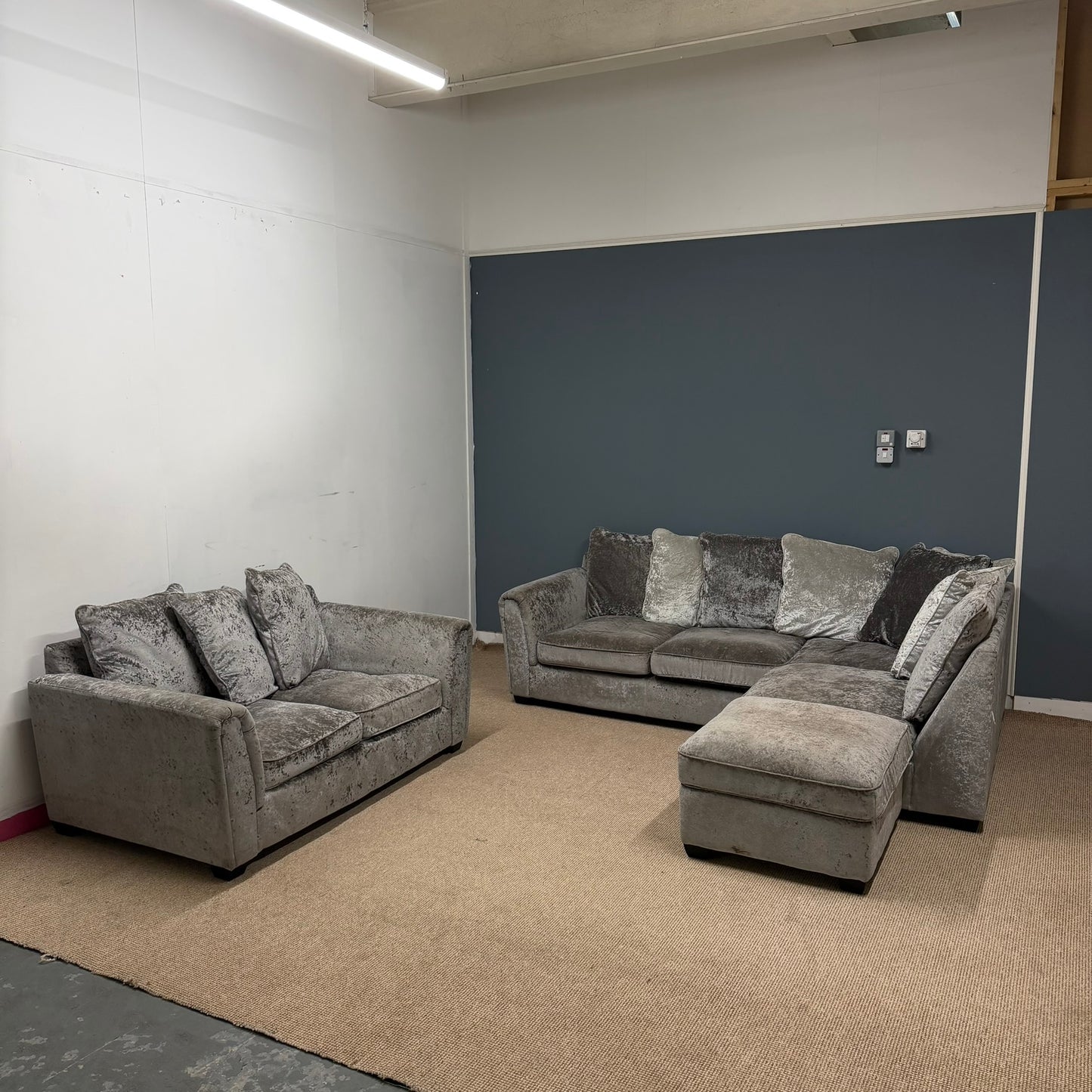 Crushed Velvet Corner | Two-Seater & Footstool Set