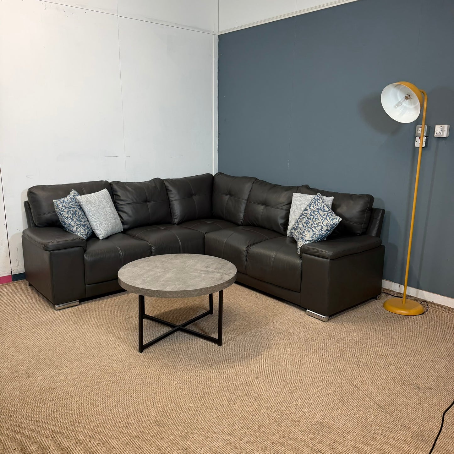 Faux Black Leather Corner Sofa