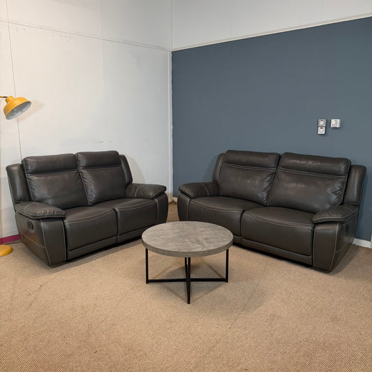 Dark Grey Leather Three & Two Seater Recliner Set