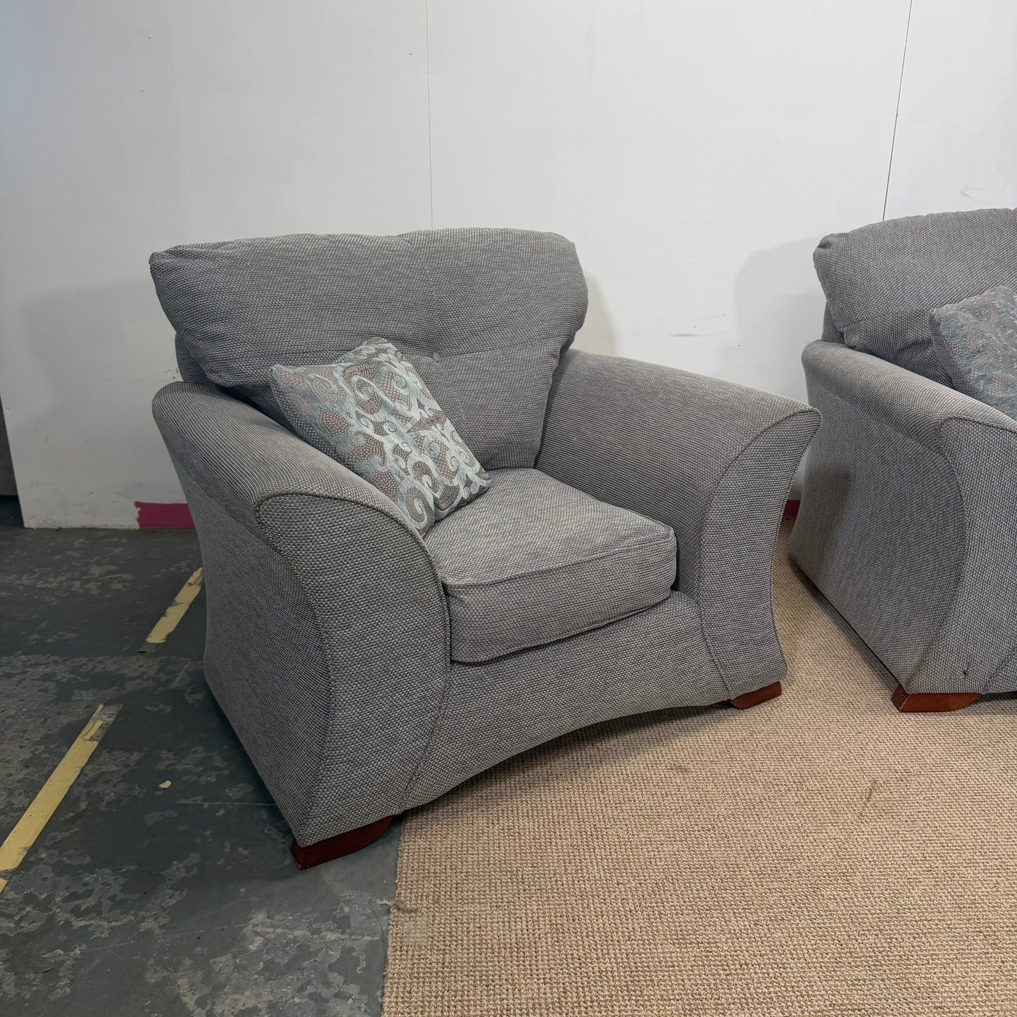 Complete Sofa Set - Grey Fabric Corner, Armchair, Footstool & Swivel Chair