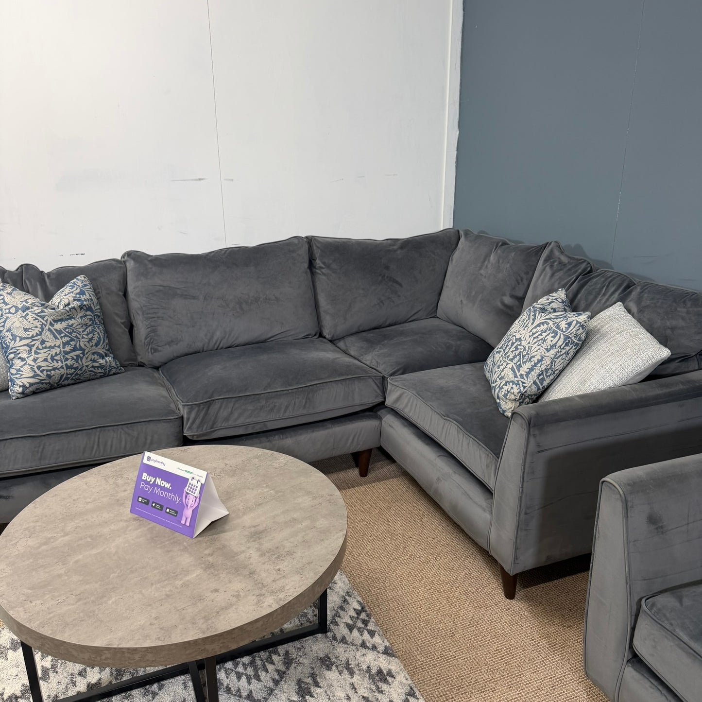 Large Dark Grey Soft Fabric Corner Sofa, Armchair & Storage Footstool