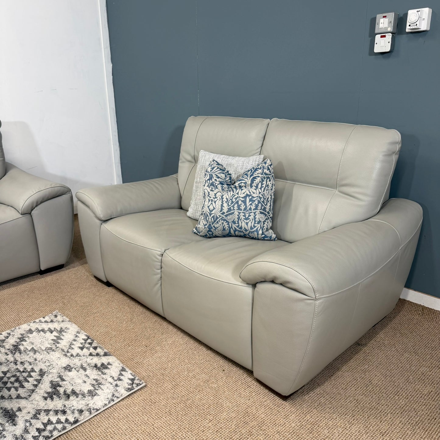 egoitaliano Geunine Grey Italian Leather Sofa Set