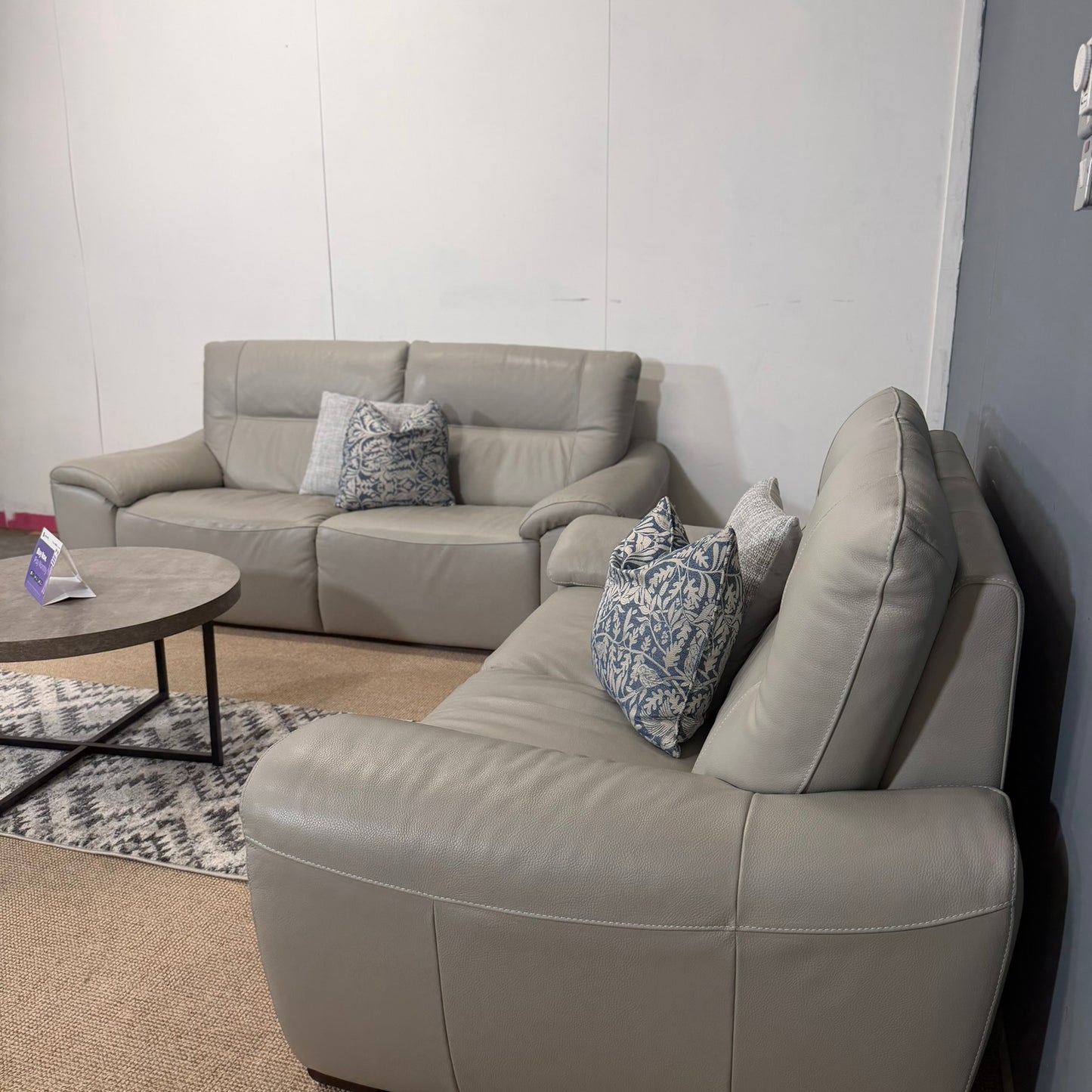 egoitaliano Geunine Grey Italian Leather Sofa Set