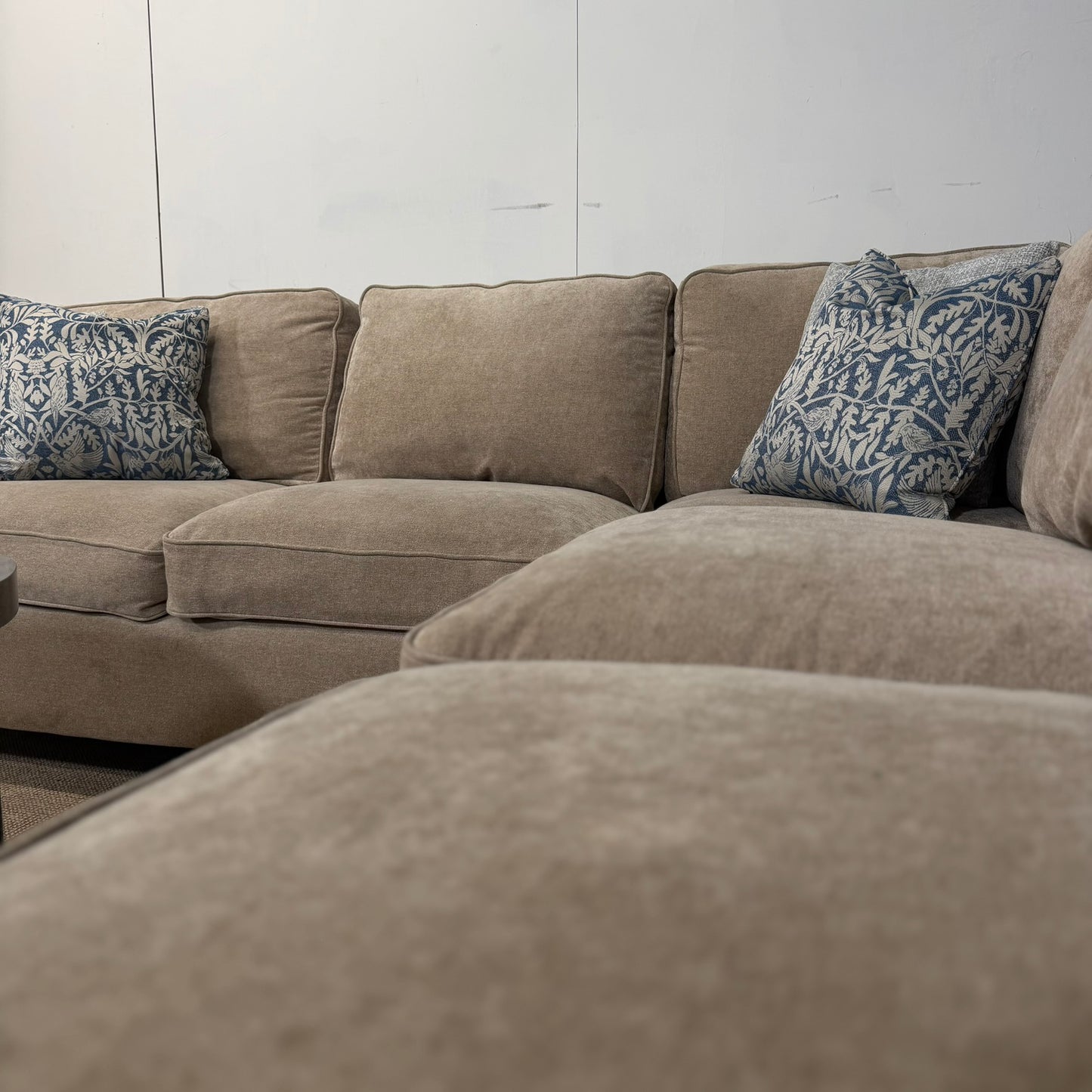 Large Beige Corner Sofa & Footstool
