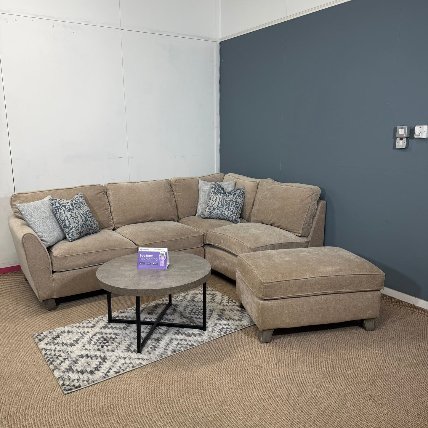 Large Beige Corner Sofa & Footstool