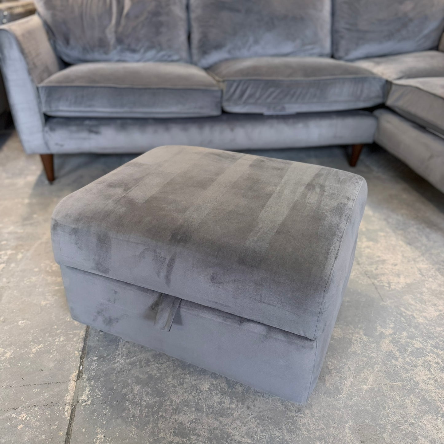 Large Dark Grey Soft Fabric Corner Sofa, Armchair & Storage Footstool