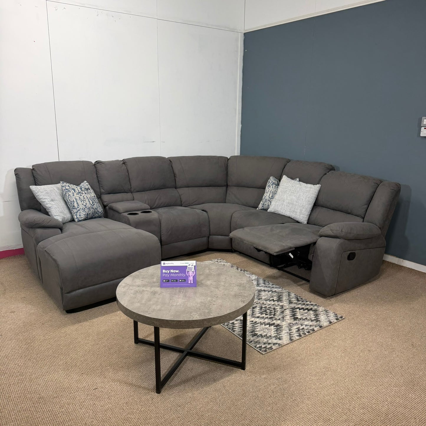 Large Grey Modular Corner Recliner & Chaise | Cupholders & Storage