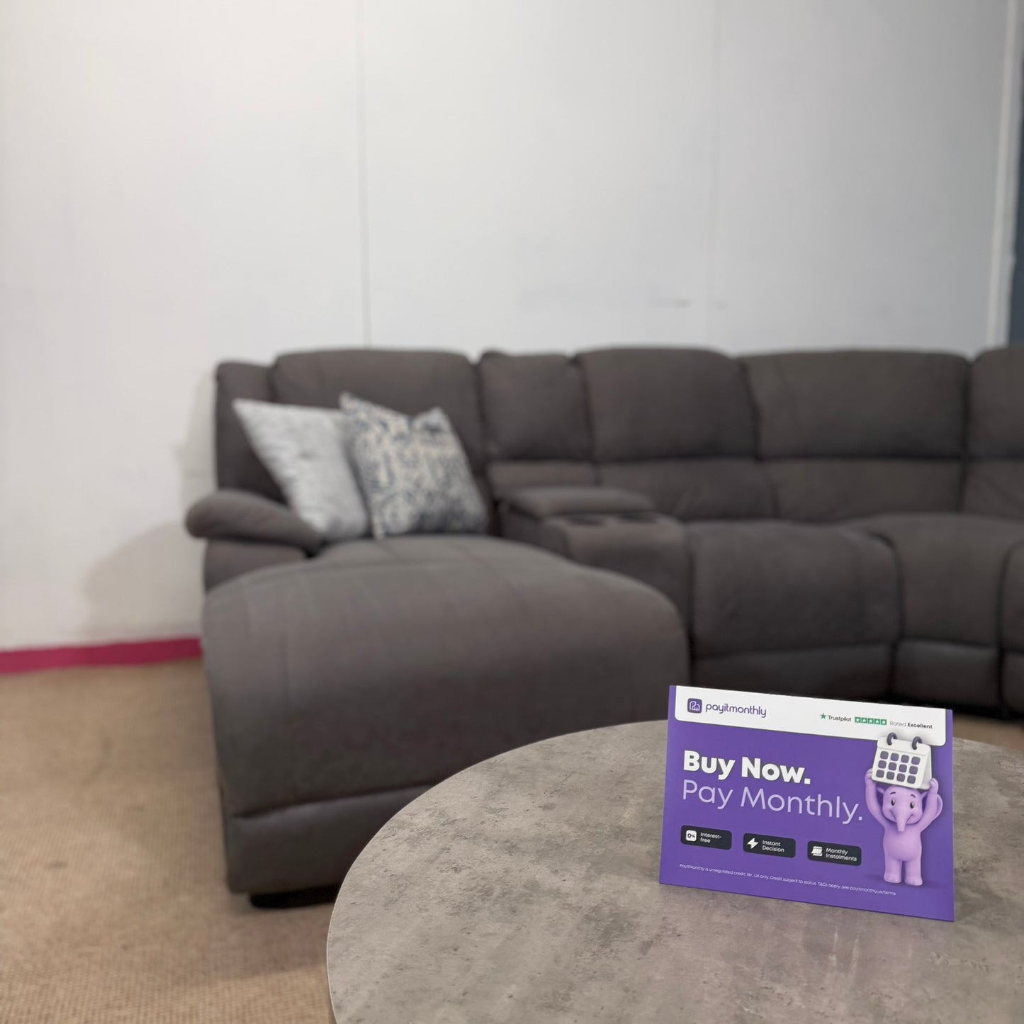 Large Grey Modular Corner Recliner & Chaise | Cupholders & Storage