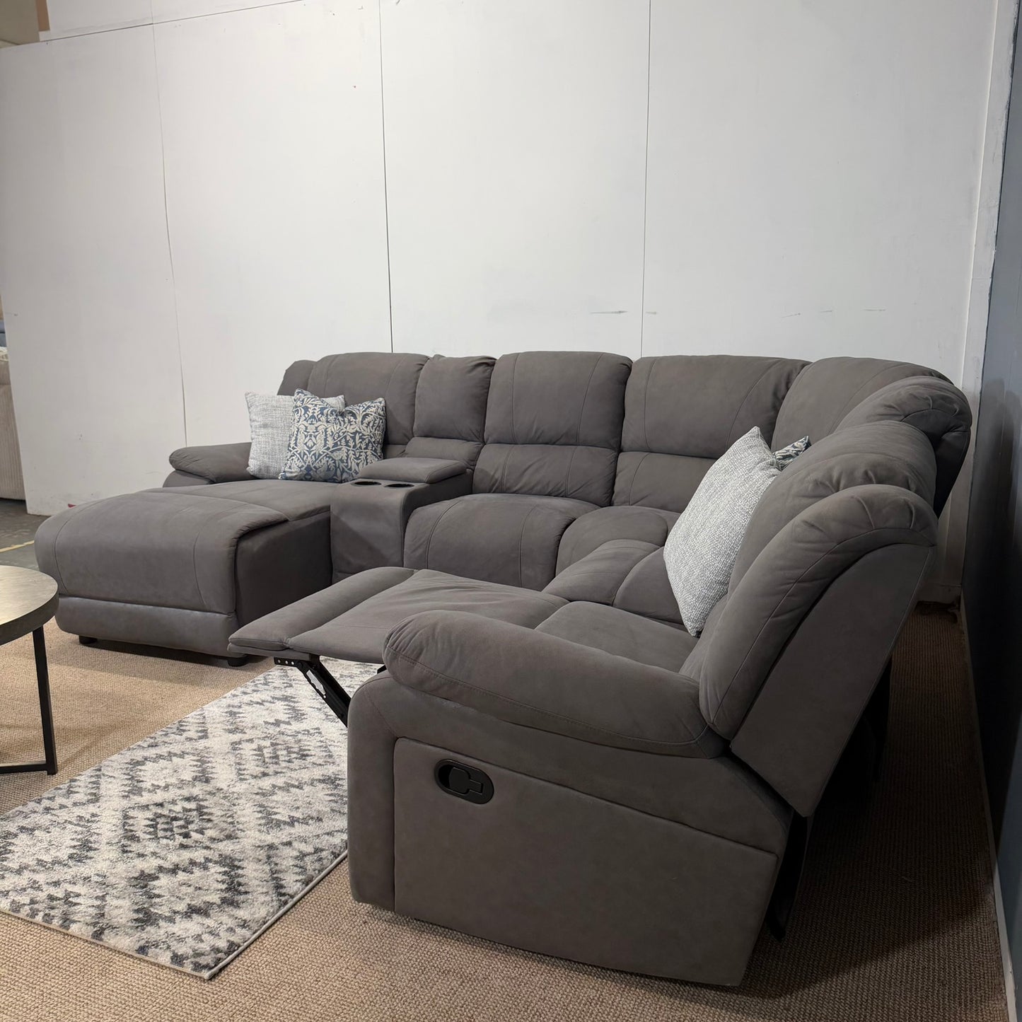 Large Grey Modular Corner Recliner & Chaise | Cupholders & Storage
