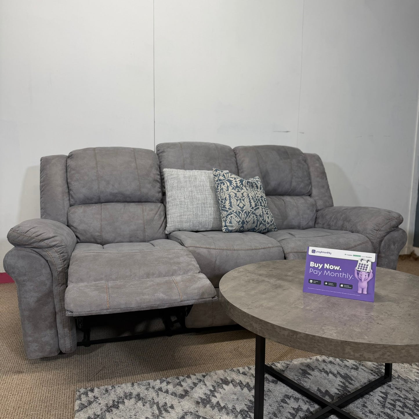 Grey Crushed Manual Recliner Set, 3,1,1