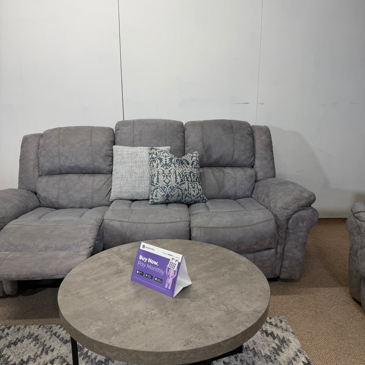 Grey Crushed Manual Recliner Set, 3,1,1