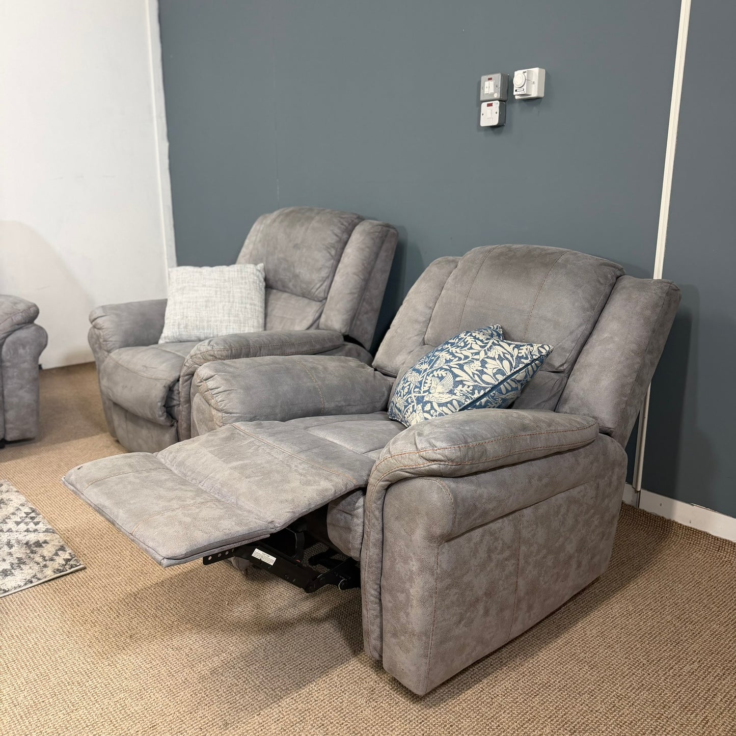 Grey Crushed Manual Recliner Set, 3,1,1
