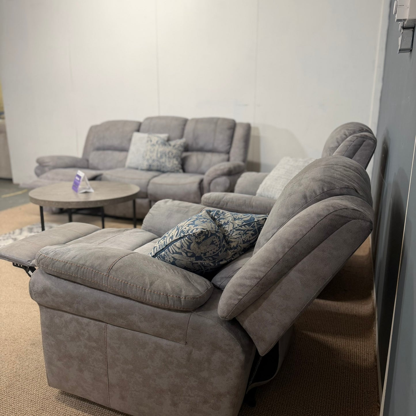 Grey Crushed Manual Recliner Set, 3,1,1