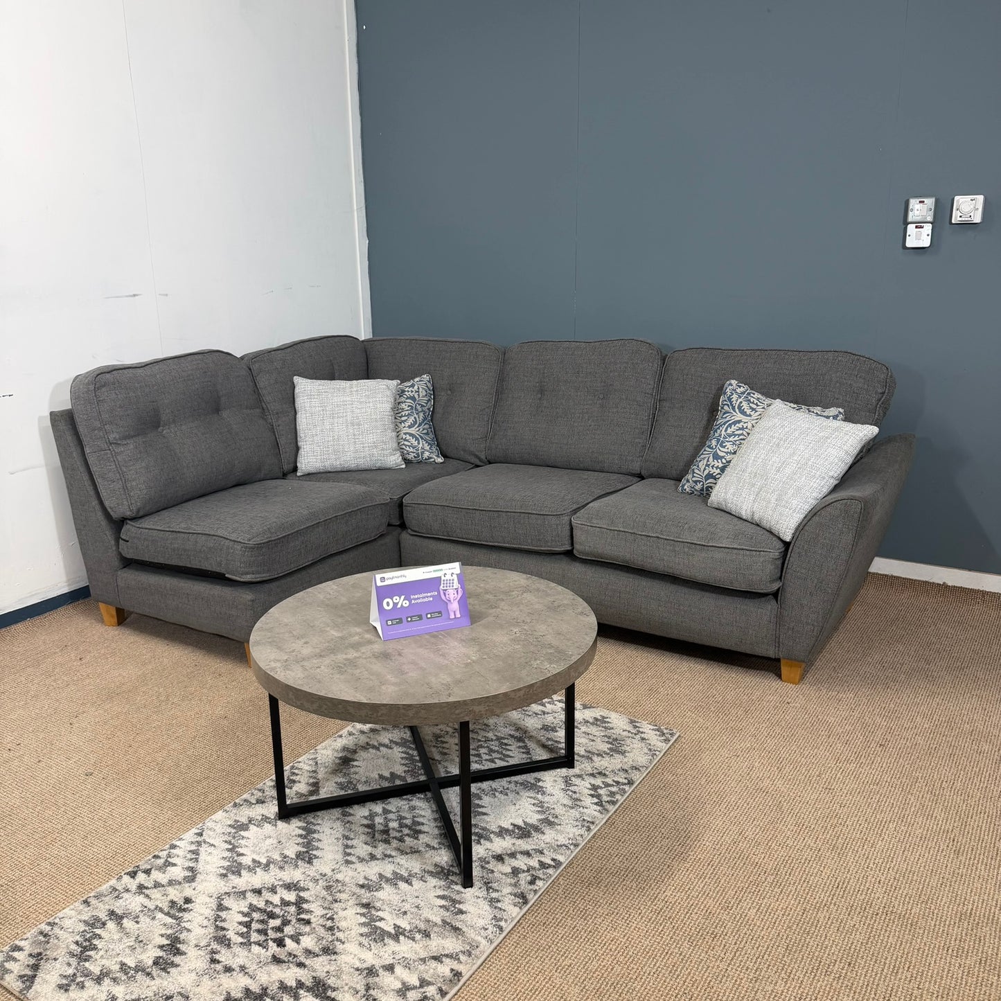 Dark Grey Button Back Corner Sofa