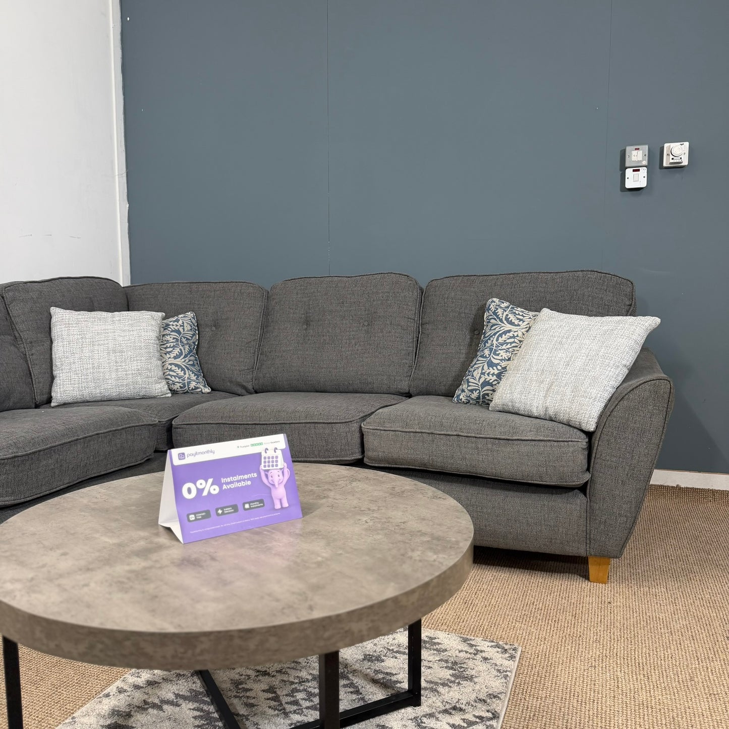 Dark Grey Button Back Corner Sofa