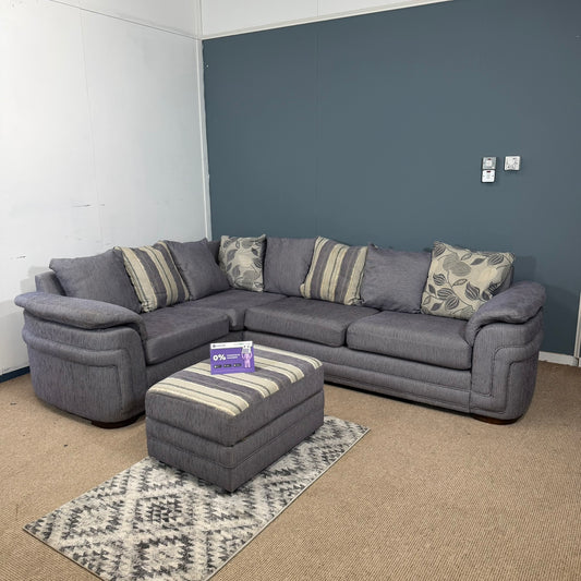 Large Grey/Purple dfs Fabric Corner Sofa