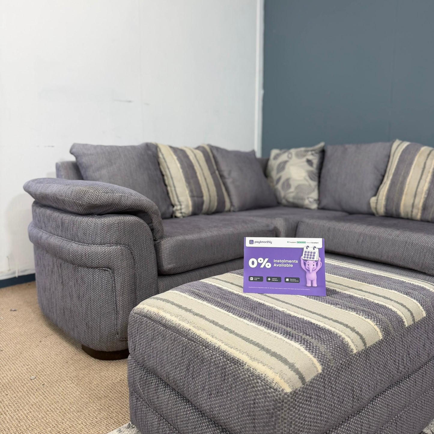 Large Grey/Purple dfs Fabric Corner Sofa