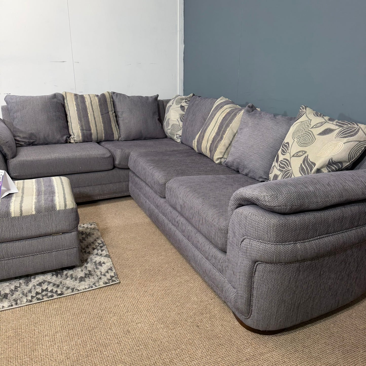 Large Grey/Purple dfs Fabric Corner Sofa