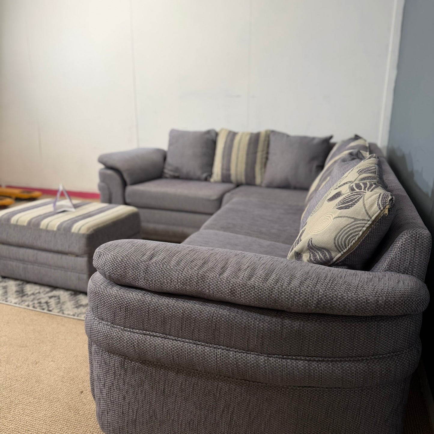 Large Grey/Purple dfs Fabric Corner Sofa