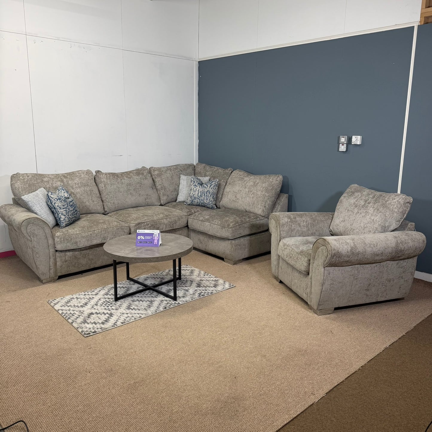Large Stone / Greige Corner Sofa & Armchair