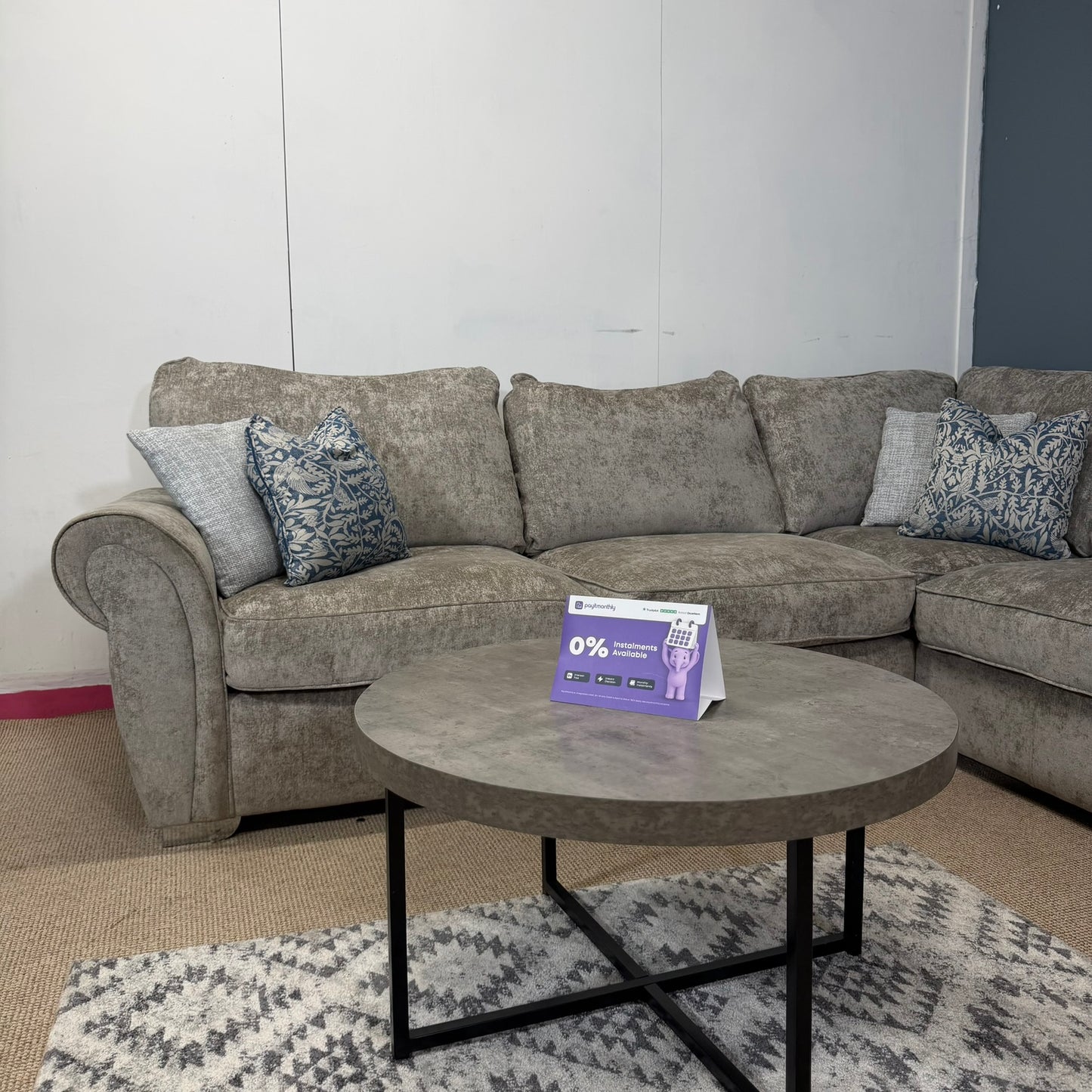 Large Stone / Greige Corner Sofa & Armchair