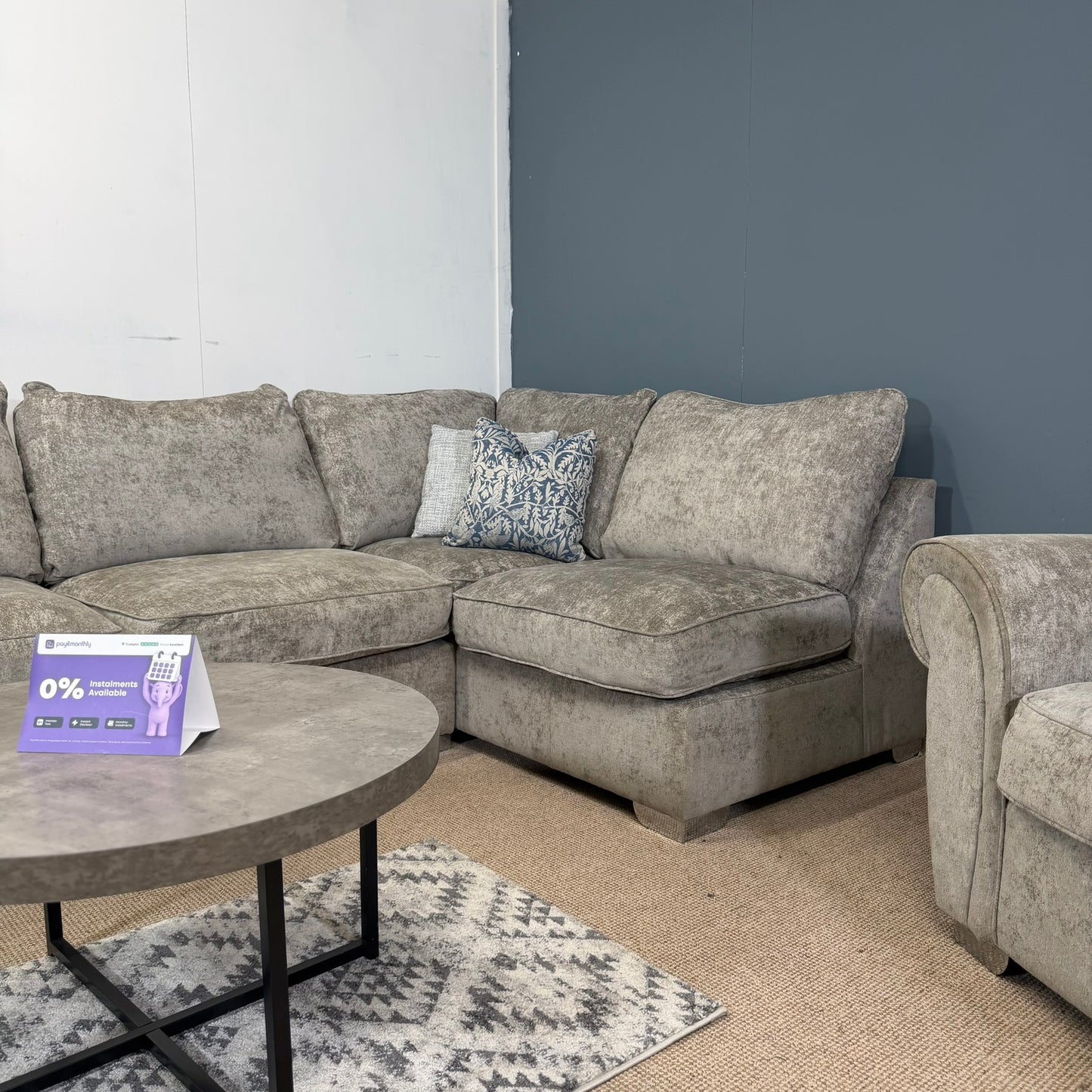 Large Stone / Greige Corner Sofa & Armchair