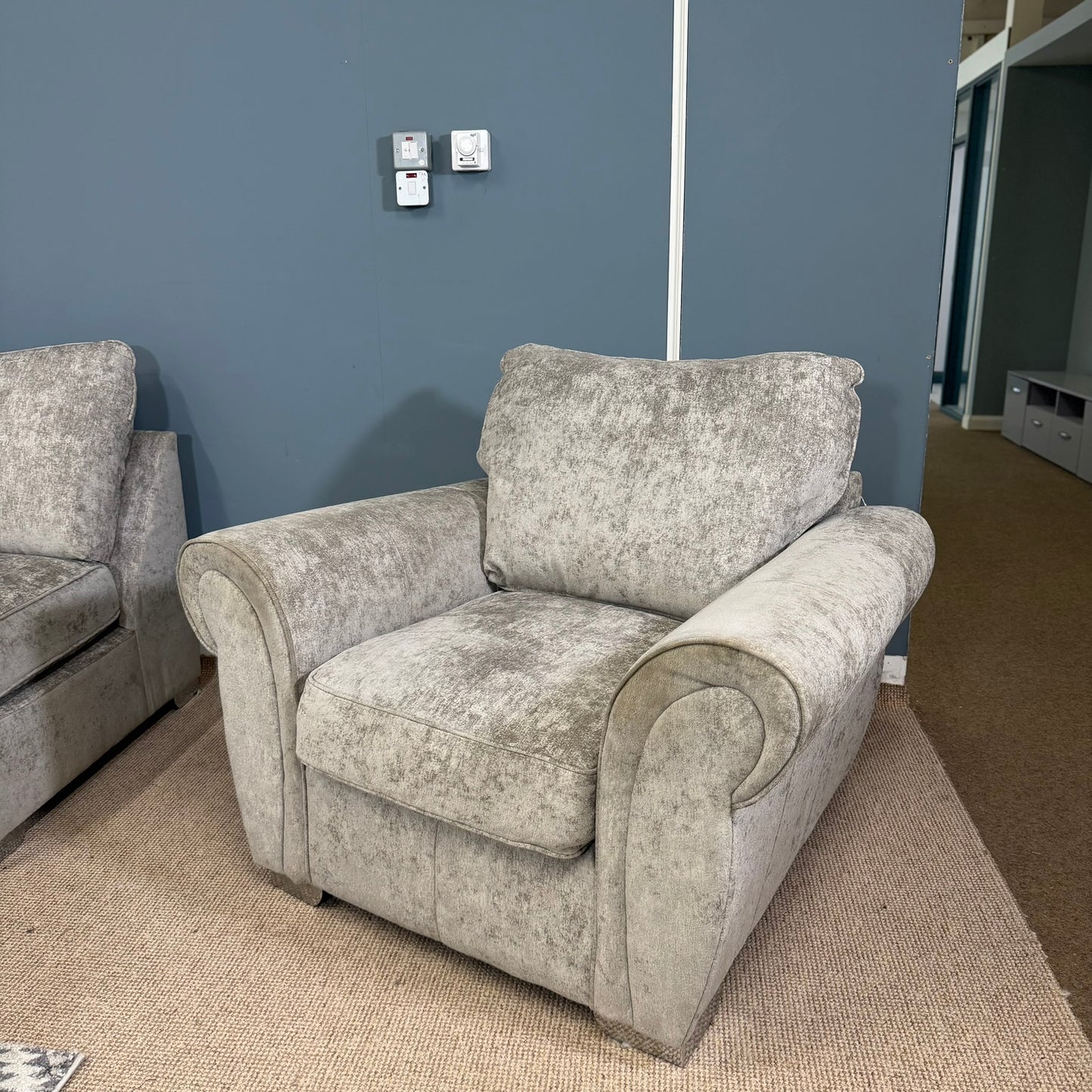 Large Stone / Greige Corner Sofa & Armchair