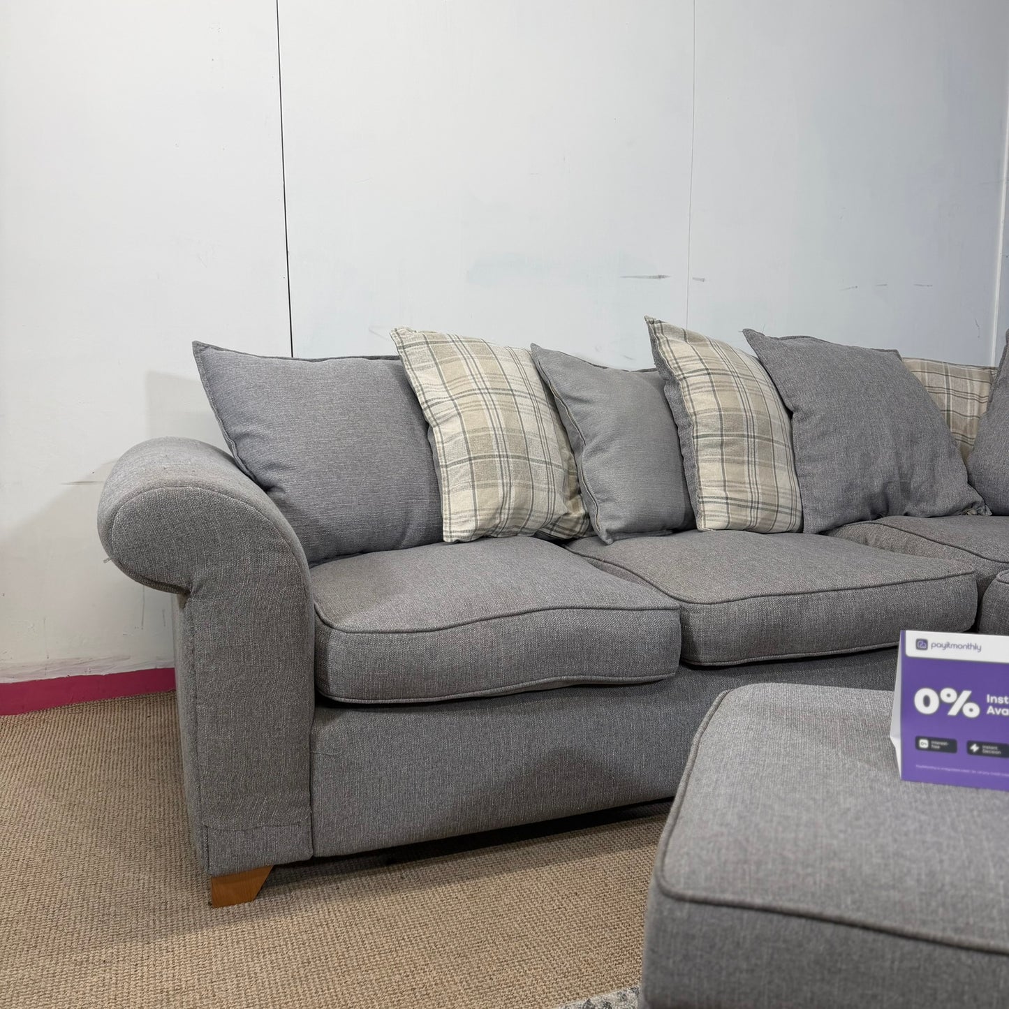 DFS Grey Fabric Corner Sofa & Footstool
