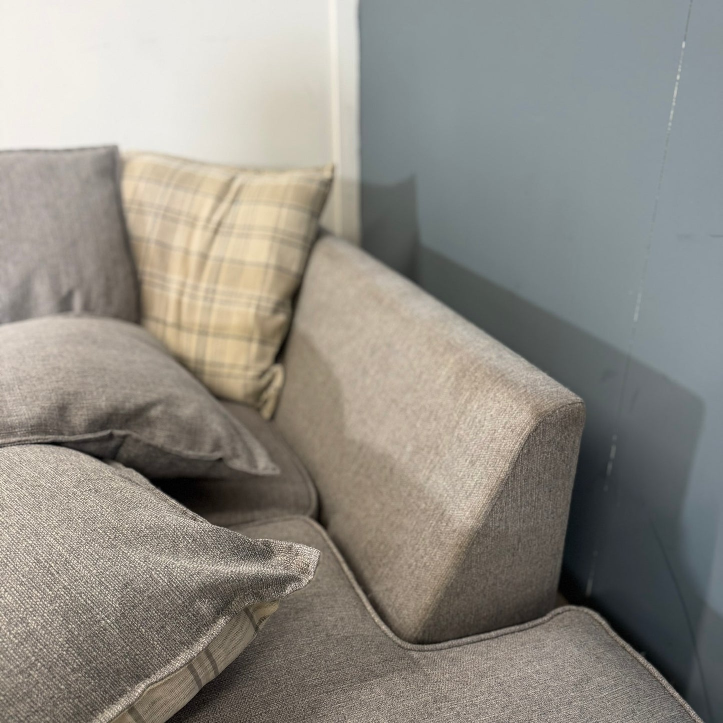 DFS Grey Fabric Corner Sofa & Footstool