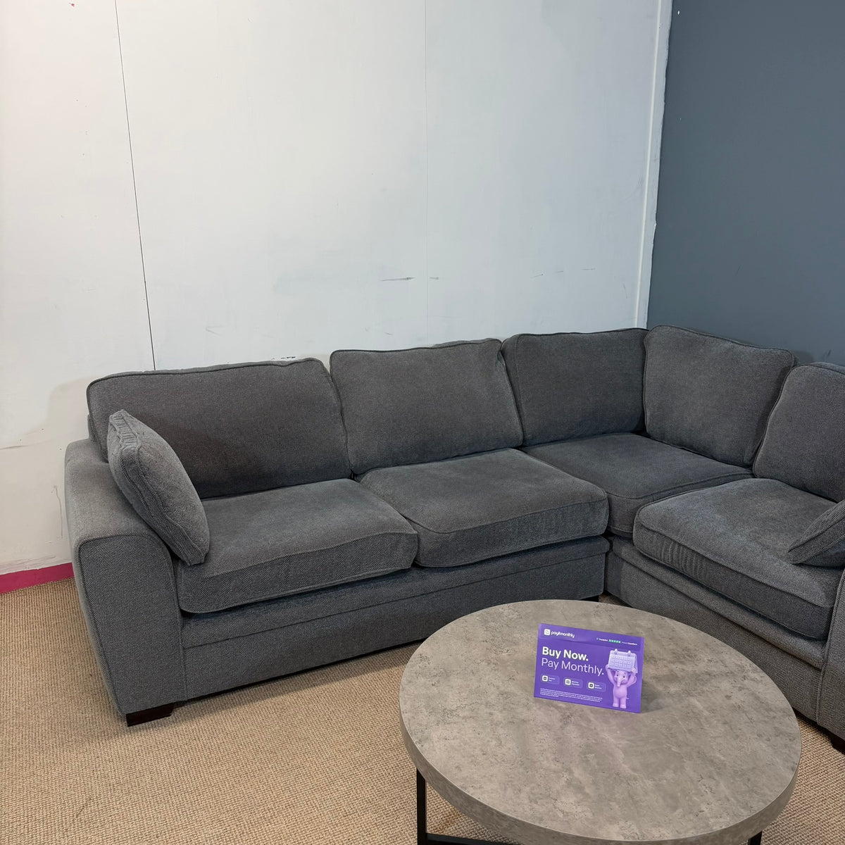 Large Grey Fabric Corner Sofa & Armchair
