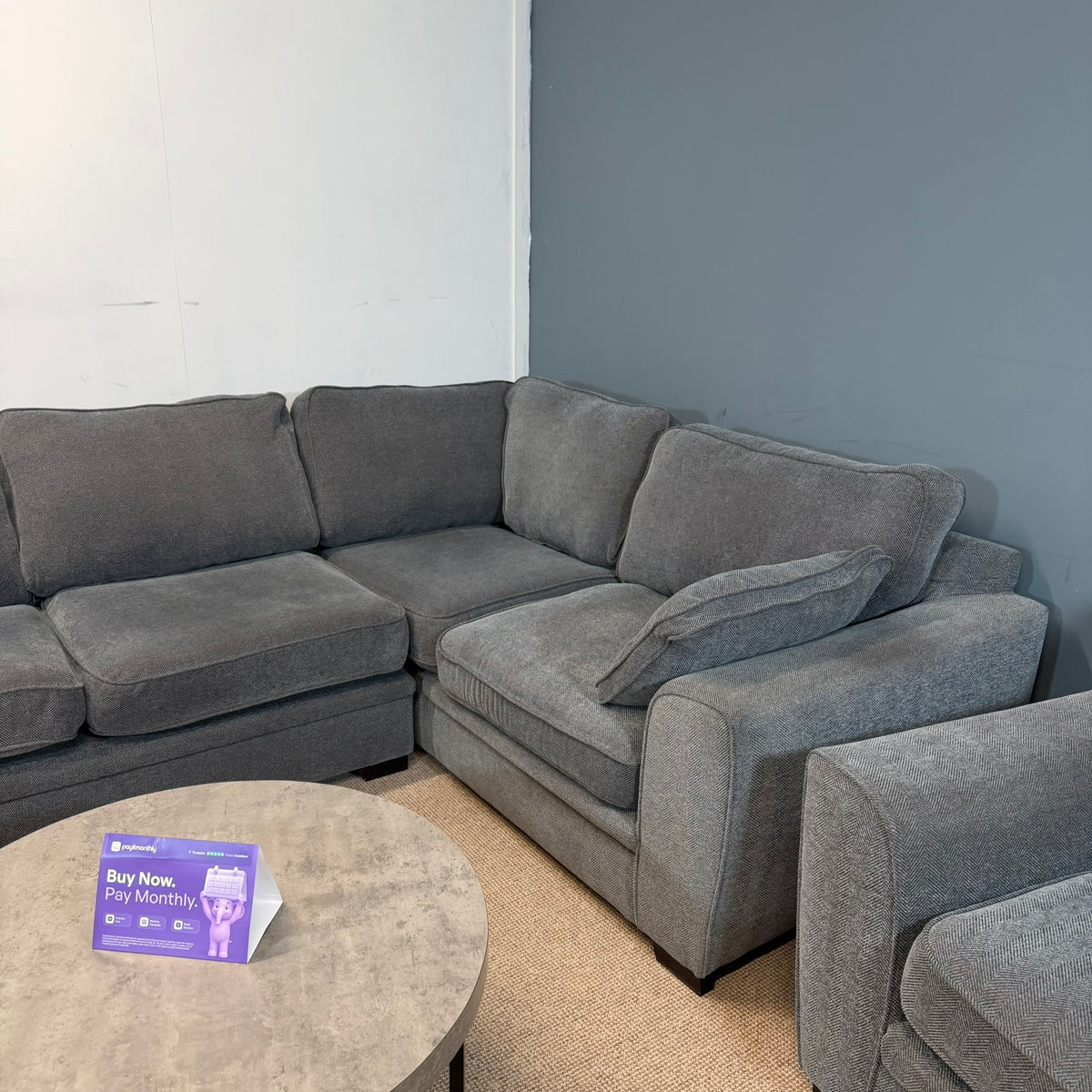 Large Grey Fabric Corner Sofa & Armchair