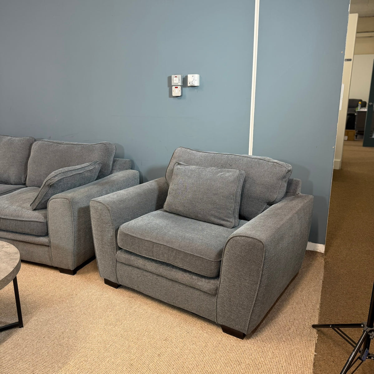 Large Grey Fabric Corner Sofa & Armchair