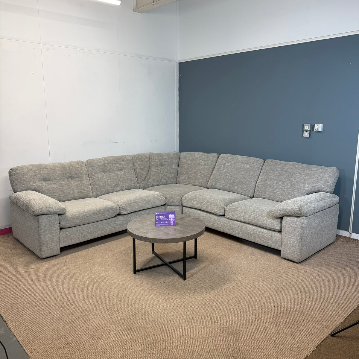 Large Thick Grey Fabric Corner Sofa