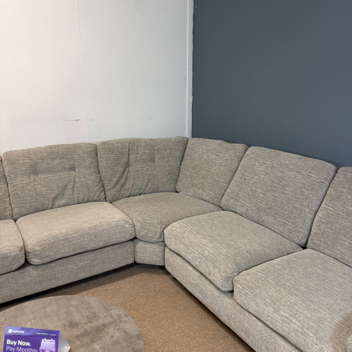 Large Thick Grey Fabric Corner Sofa